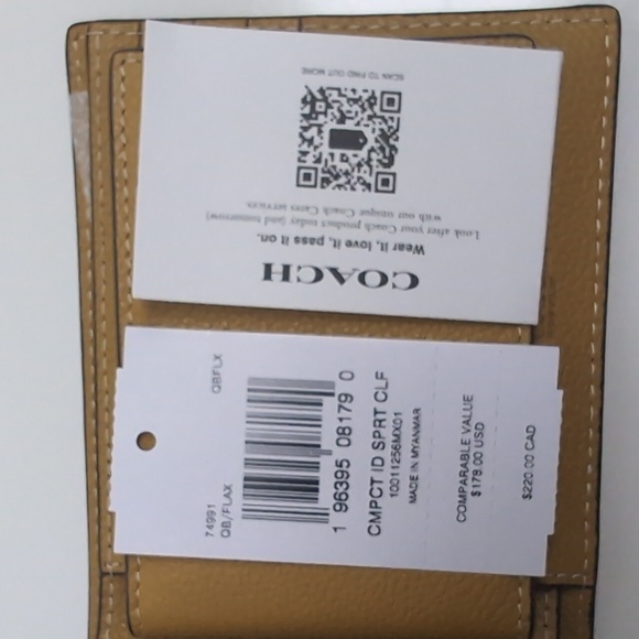 Coach 74991 Men's Compact ID Calf Bifold Wallet Gunmetal/Flax - Picture 12 of 12